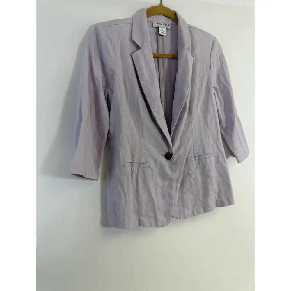 VTG SAG HARBOR Linen Blazer Two‎ Button Lavender Sz S Career Office